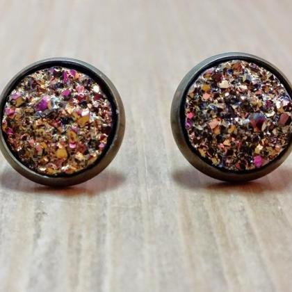 Red-gold Chunky Druzy Style Studs
