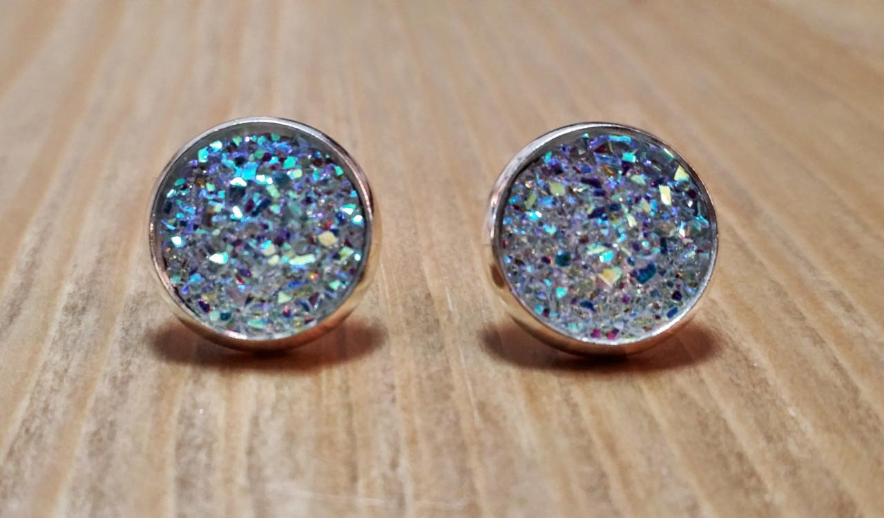Iridescent Clear Druzy Style Studs