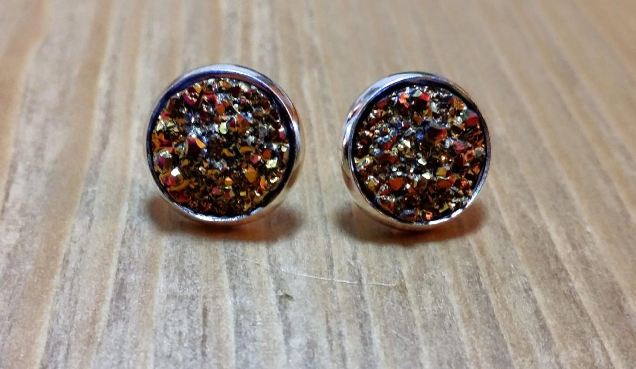 Gold-red Chunky Druzy Style Studs