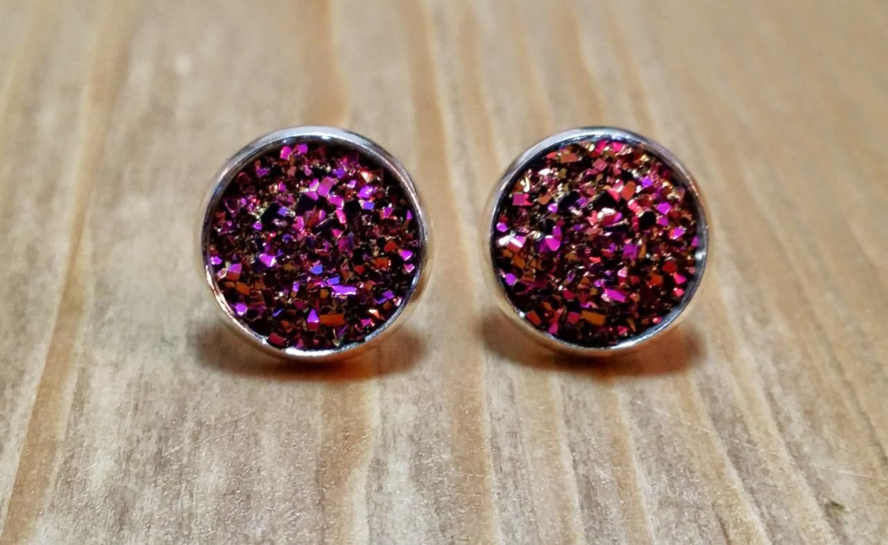 Pink-gold Druzy Style Studs